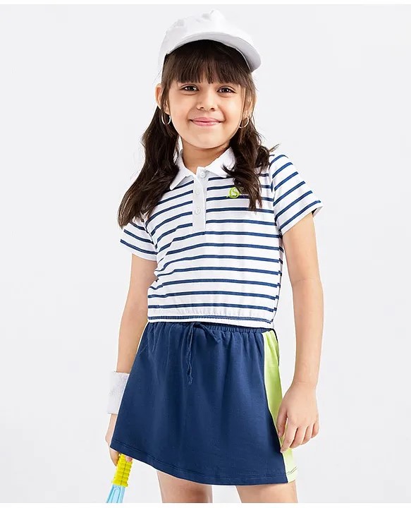 OLLINGTON ST. Ollington St. Half Sleeves Striped Top and Skirt Set- White Blue